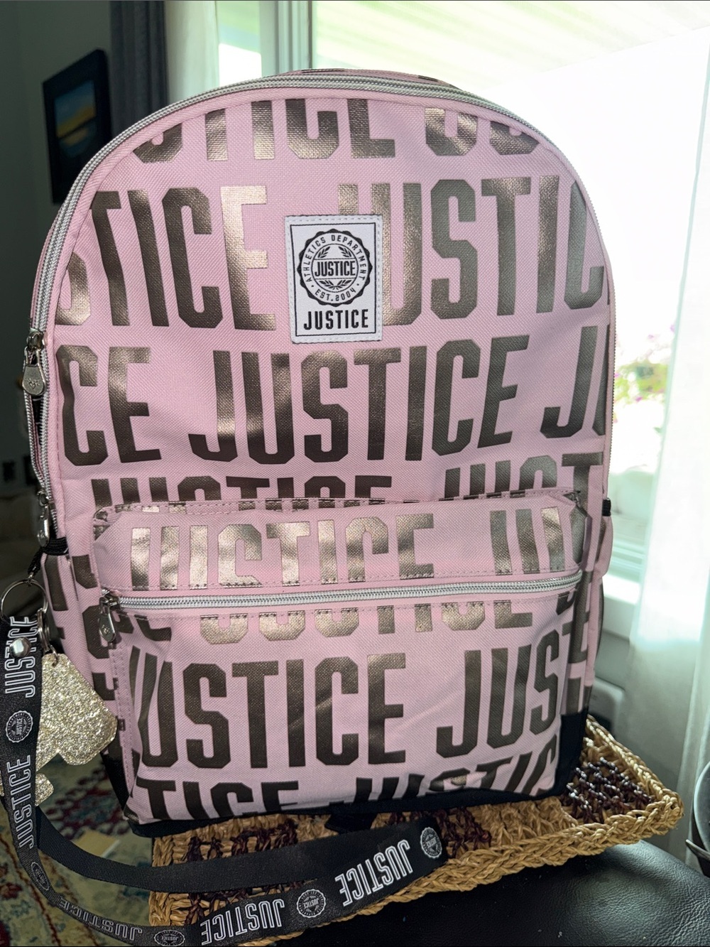 Justice Pink Metallic Logo Backpack